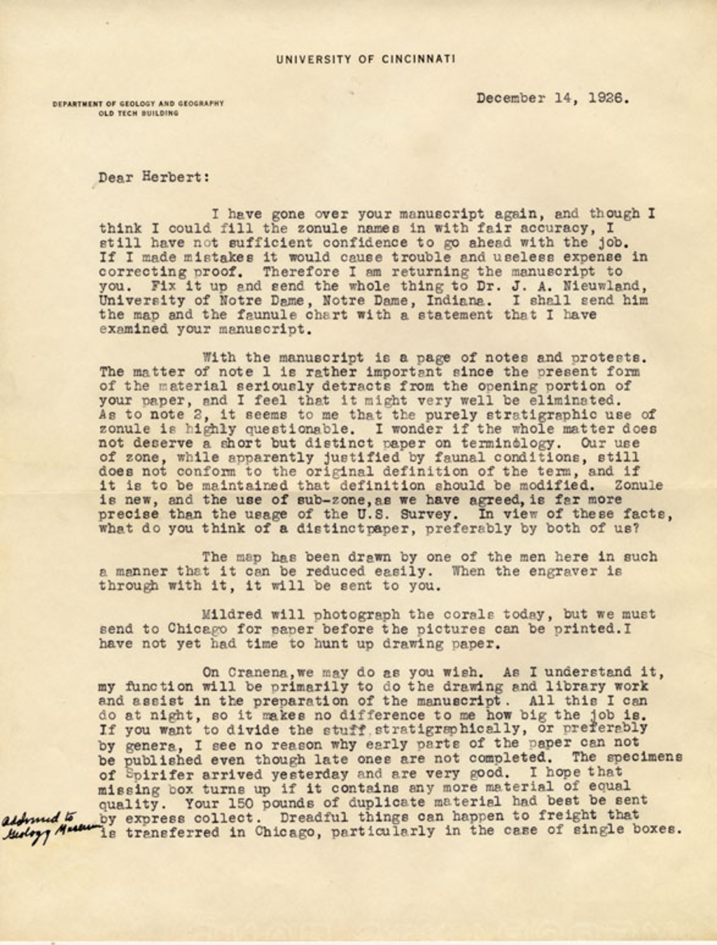 Letter to Herbert from Belanski's friend Fenton