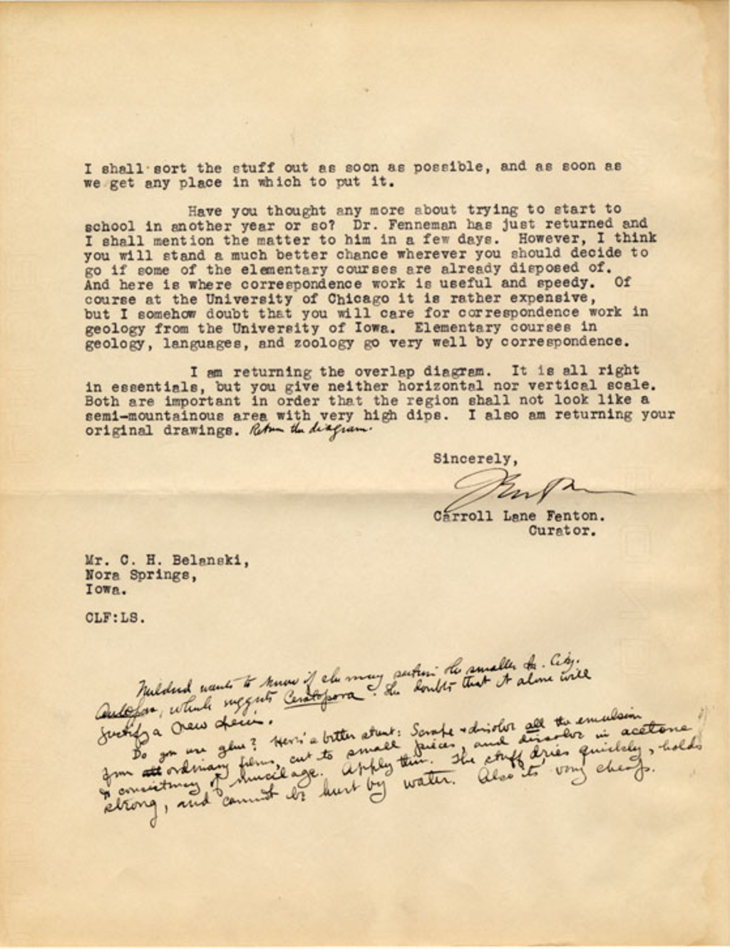 Letter to Herbert from Belanski's friend Fenton