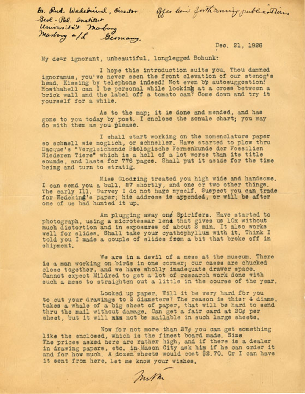 The last letter in the series to Belanski from Fenton