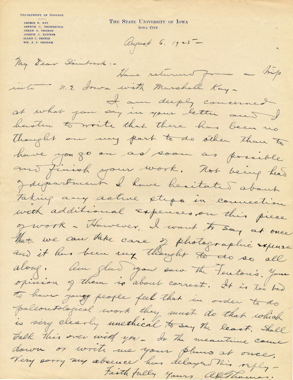 A Letter to Stainbrook from Thomas