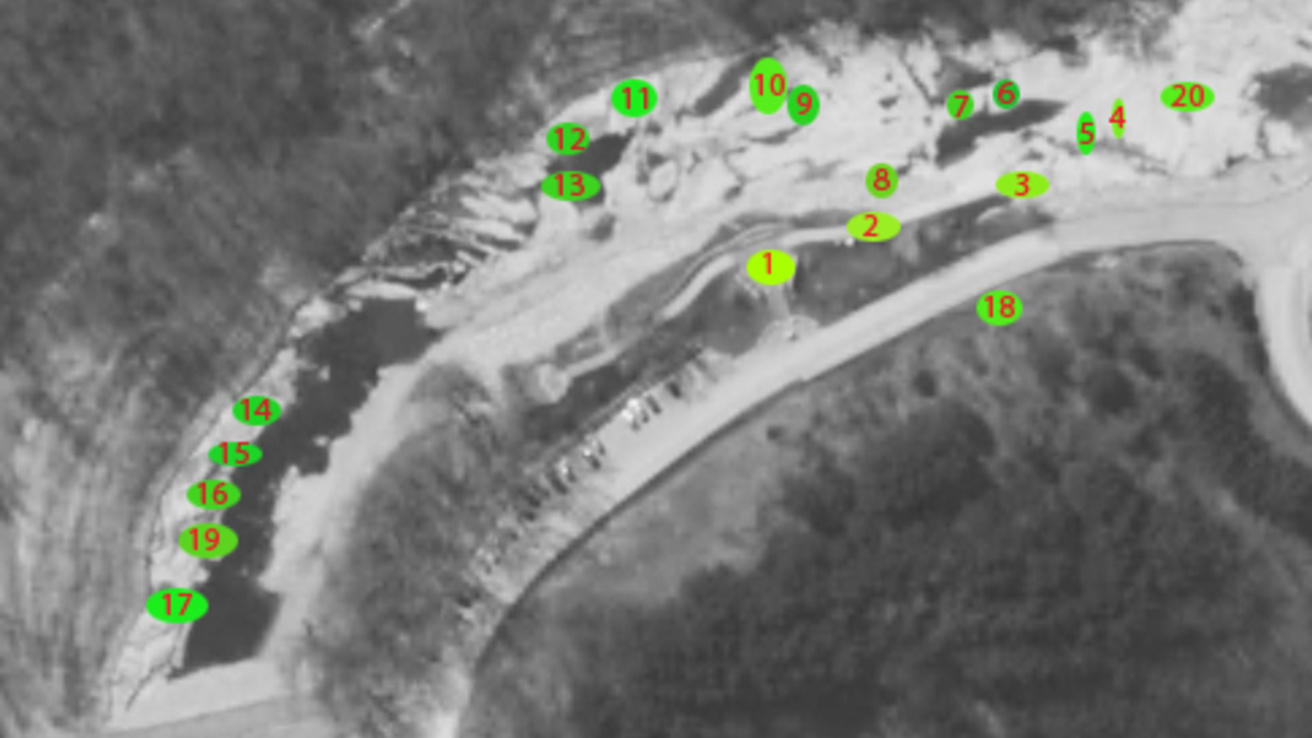 labeled sites arial shot of the Devonian Fossil Gorge